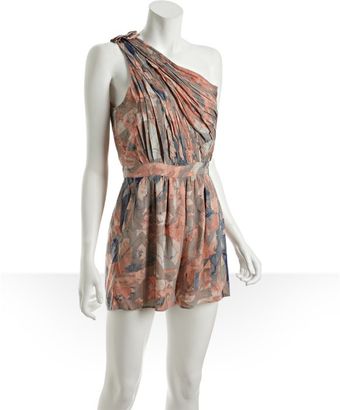  Pale Peach Geographic Print One Shoulder Romper 