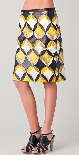 Derek Lam Peg Skirt With Leather Trim in Yellow (black) - Lyst