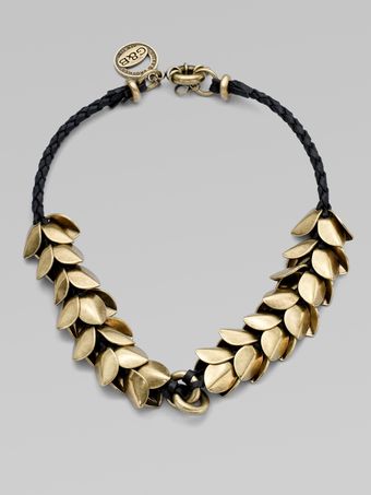 Giles & Brother Leather Accented Wheat Petal Necklace - Lyst