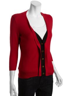 Tahari Spice Red Cotton Larissa Button Front Cardigan Sweater - Lyst