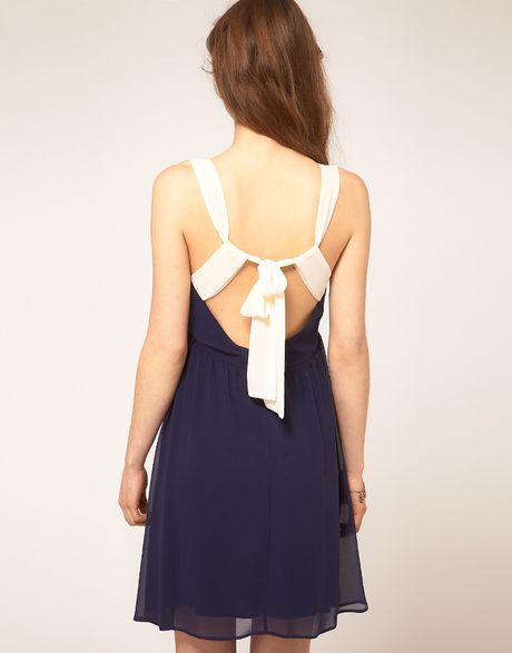 Asos Collection Asos Mini Dress with Tie Back in Blue (navycream) - Lyst