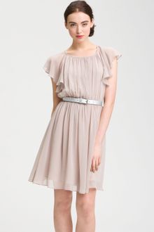 Calvin Klein Butterfly Sleeve Pleated Chiffon Dress - Lyst