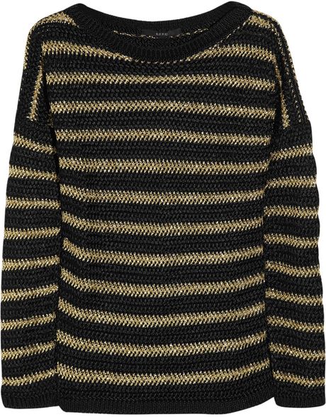 Gucci Metallic Striped Openknit Sweater in Black - Lyst