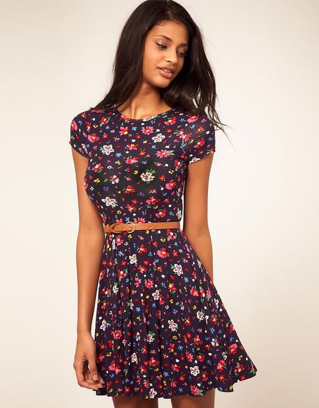 Asos Collection Asos Skater Dress in Ditsy Floral in Blue (navyprint) - Lyst