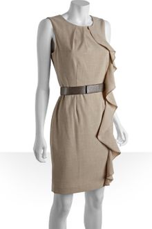 Calvin Klein Sand Sleeveless Ruffle Belted Shift Dress - Lyst