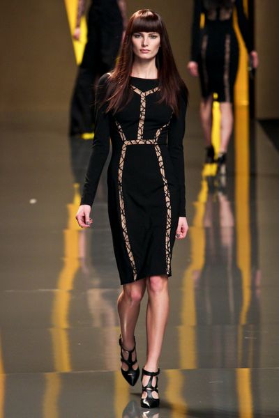 Elie Saab Fall 2012 Sheer Floral/Branch Detail Inset Pencil Dress in Black - Lyst