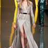 Elie Saab Fall 2012 Deep VNeck Split Front Evening Gown  in Beige - Lyst