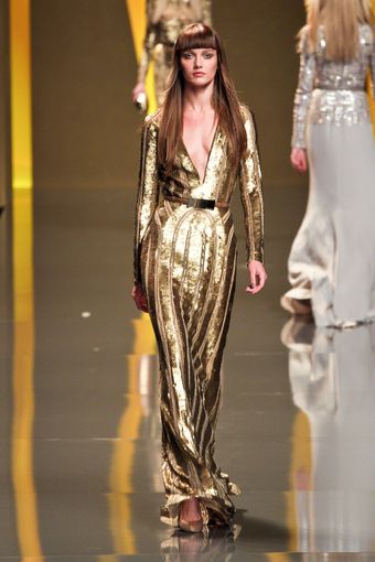 Elie Saab Fall 2012 Deep V-Neck Paillette Embellished Gown  - Lyst