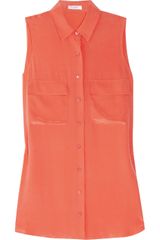 Equipment Signature Sleeveless Washed-silk Shirt