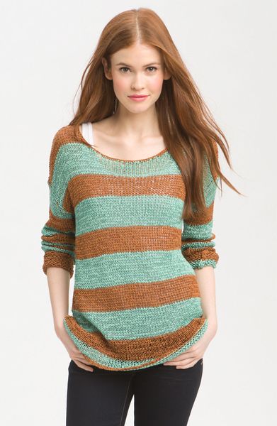 Kensie Open Stitch Stripe Sweater in Brown (cinnamon mix) - Lyst