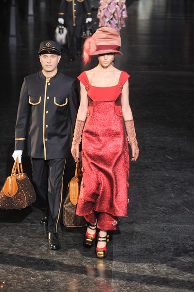 Louis Vuitton Fall 2012 Metallic Shimmer Floral Button Detail Dress in Red - Lyst