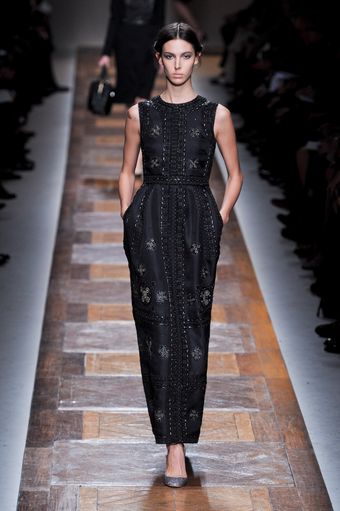 Valentino Fall 2012 Black Embroidered Sleeveless Maxi Dress With Cinched Waist And Pockets - Lyst