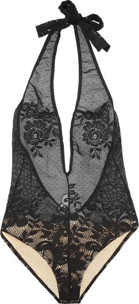 Yves Saint Laurent Halterneck Stretchlace Bodysuit in Black - Lyst
