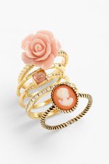 Ariella Collection Floral & Cameo Stack Rings
