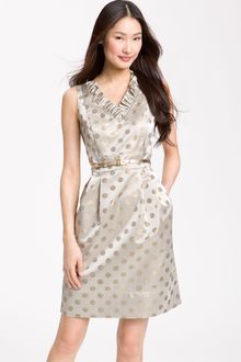 Eliza J Belted Ruffle Satin Sheath Dress - Lyst
