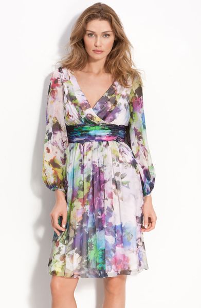 Maggy London Abstract Floral Print Silk Chiffon Dress in Multicolor (white/ multi) - Lyst