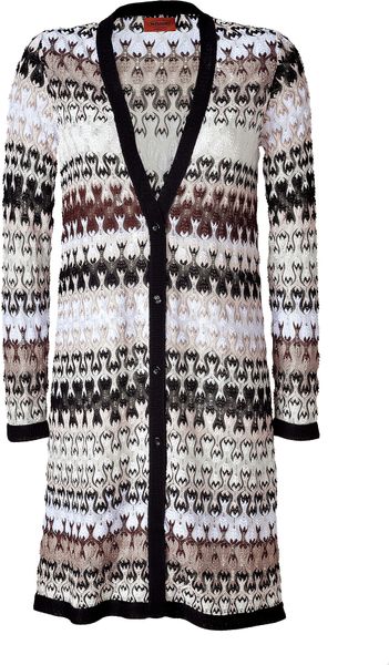 Missoni Patterned Long Cardigan in White (ivory) - Lyst