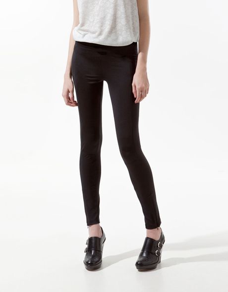 Zara Leggings With Zip in Black | Lyst