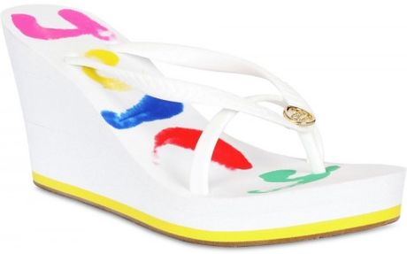 Juicy Couture 40mm Rubber Thong Flip Flop Wedges in White | Lyst