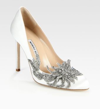 Manolo Blahnik Embellished Satin Point Toe Pumps - Lyst