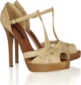 Ralph Lauren Collection Jedina Raffia and Leather Sandals - Lyst