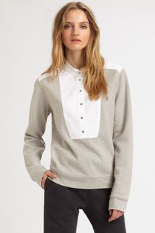 T By Alexander Wang Oxford Placket Sweatshirt - Lyst