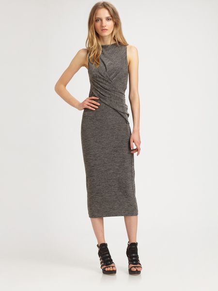 T By Alexander Wang Marled Asymmetrically Draped Dress in Gray (grey) - Lyst
