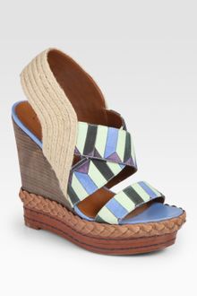 ... Isabella Printed Canvas  Leather Slingback Wedge Sandals - Lyst