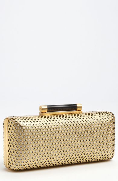 Diane Von Furstenberg Tonda Perforated Metallic Leather Clutch in Gold - Lyst