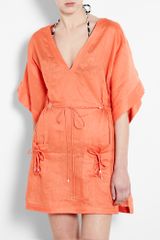 Diane Von Furstenberg Sporty Orange Linen Kleio Kaftan