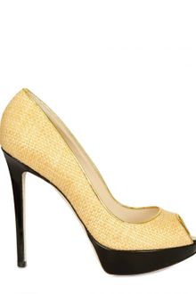 Emilio Pucci 120mm Raffia & Leather Open Toe Pumps - Lyst