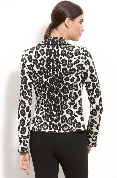 St. John Collection Fitted Leopard Print Knit Jacket in Multicolor