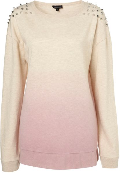 Topshop Stud Dip Dye Oversized Sweat in Pink - Lyst