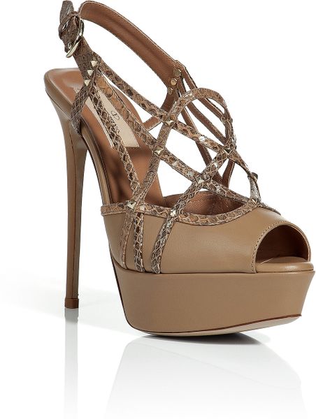 Valentino Tan Studded Platform Sandals in Brown (tan) - Lyst