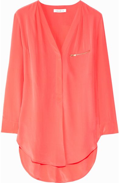 Sandro Eldorado Silk Top in Pink (coral) - Lyst