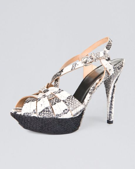 Stuart Weitzman Snakeprint Platform Slingback in Black (black white) - Lyst