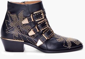 Chloé Black Studded Booties - Lyst