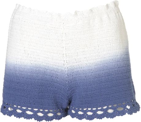 Topshop Knitted Crochet Dip Dye Shorts in Blue (white) - Lyst