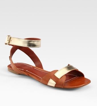  Paige Strappy Leather and Metallic Leather Sandals 