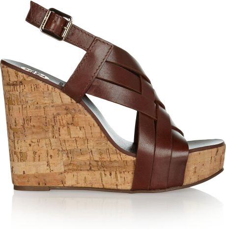 brown sling back wedges