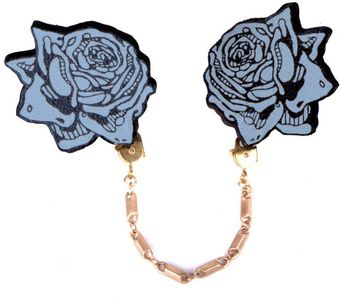  Powder Blue Printed Leather Rose Collar Brooches 