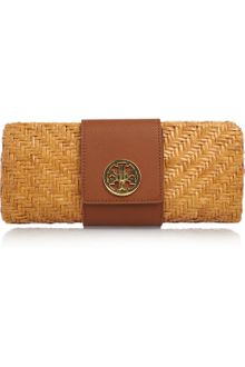 Tory Burch Rattan and Textured Leather Clutch - Lyst