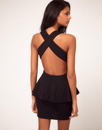 Backless Black Dress on Asos Collection Peplum Dress With Cut Out Back   Lyst