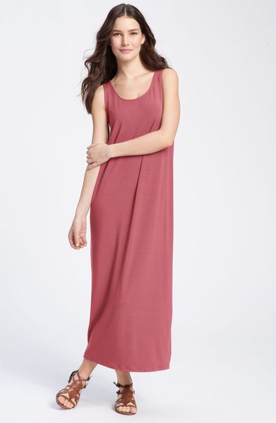 Eileen Fisher Scoop Neck Maxi Dress in Pink (amaryllis) - Lyst