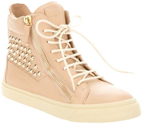 Giuseppe Zanotti Studded Leather Sneaker in Beige - Lyst
