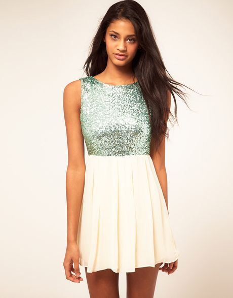 Tfnc Babydoll Dress with Sequin Bodice in Pink (mintcream) - Lyst