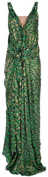 Lanvin Printed Evening Dress in Green - Lyst