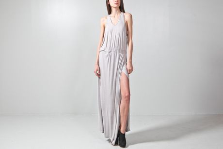 Oak Grey Gathered Maxi Dress in Gray (grey) - Lyst