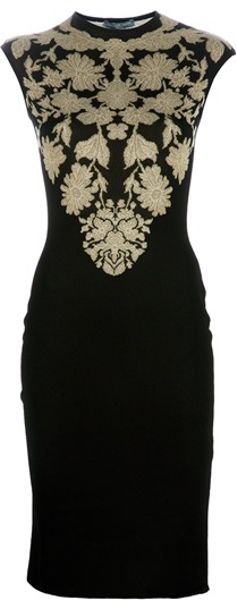 Alexander Mcqueen Intarsia Knit Dress in Black - Lyst