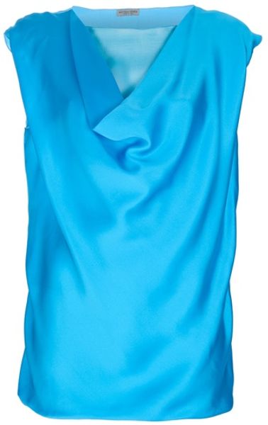 Bottega Veneta Draped Silk Top in Blue (aqua) - Lyst